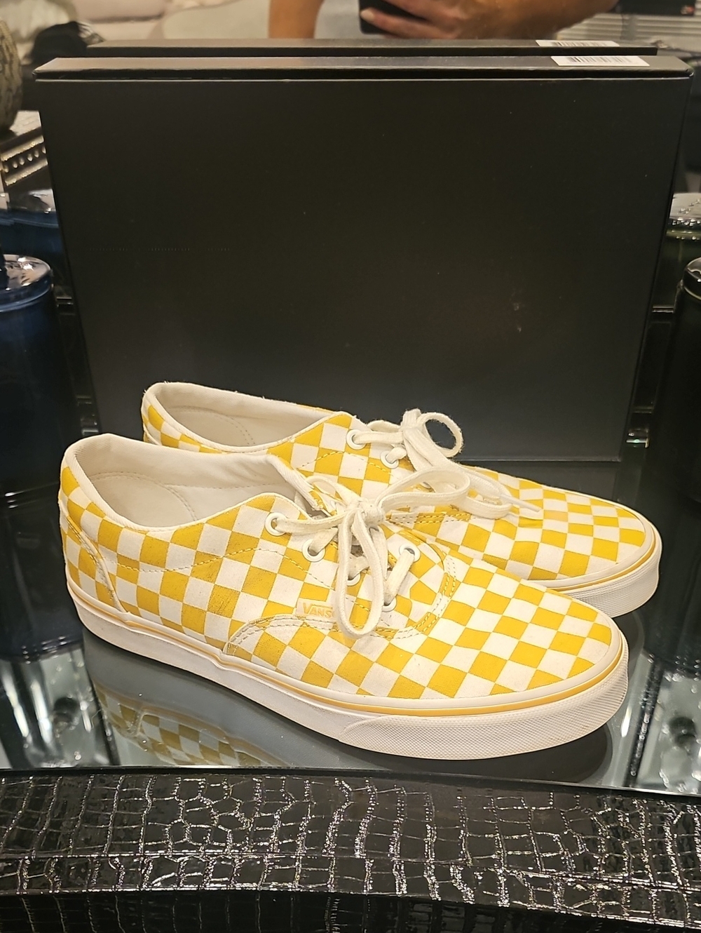 Vans Yellow and White Checkerboard Low-Top Sneakers